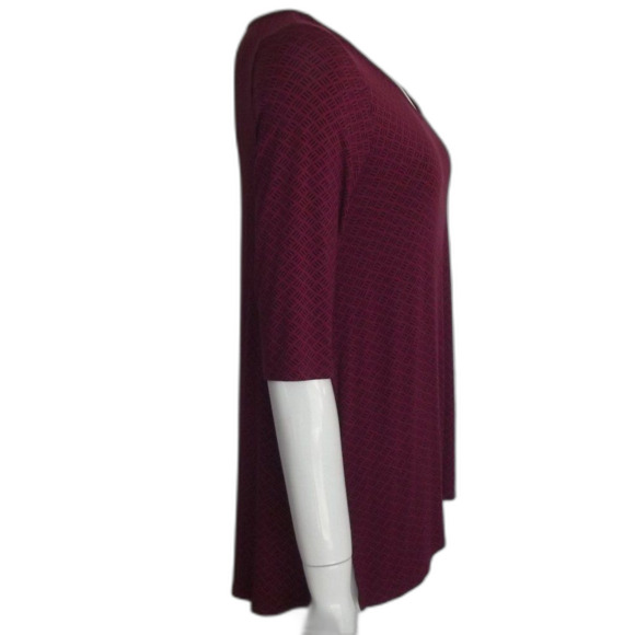 J.JILL Top/Tunic, SP Petite, Maroon, Crosshatch pattern, Mid-sleeve, - Picture 5 of 12
